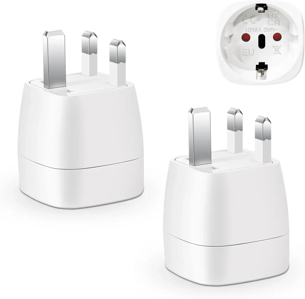 Adaptateur de voyage Type G vutizal blanc, pack de 2, prise anglaise France vers UK