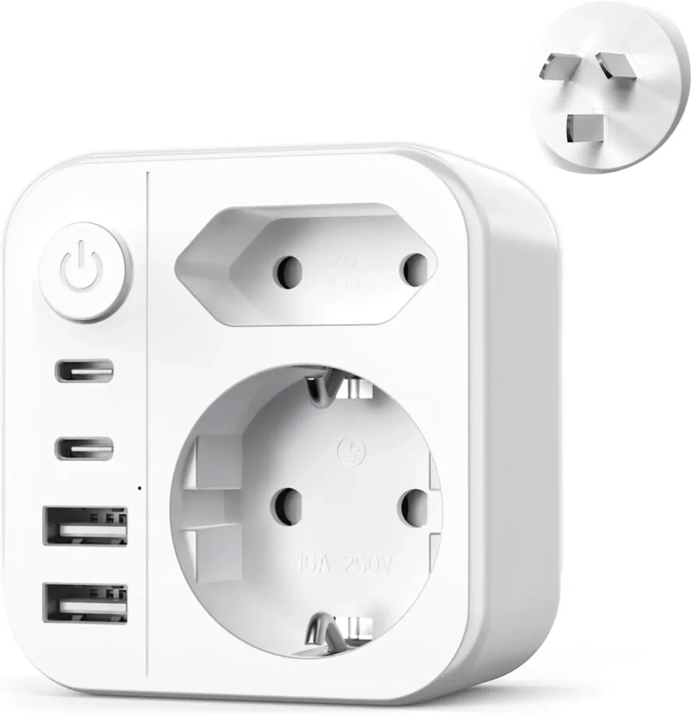 Adaptateur de voyage Type I grestar 6 en 1 avec interrupteur, 2 USB-A et 2 USB-C pour l'Australie, la Chine et la Nouvelle-Zélande